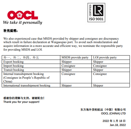 注意！出口、進口、轉(zhuǎn)運及過境危貨MSDS新要求！